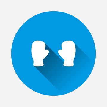 Vector icon of boxing gloves  on blue background. Flat image with long shadow.
