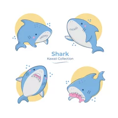 Fototapeten Set of sea animal kawaii doodles.Vector © VectorParadise