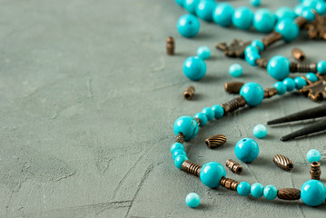 Natural stones   turquoise, tools, beads, accessories for making jewelry. Needlework.