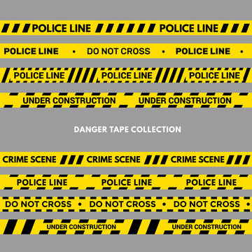 Set of warning or danger tapes. Black and yellow police Stripe
