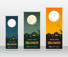 Happy halloween business roll up template set, vector illustration