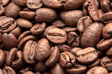 Roasted brown coffee beans pattern / Coffee beans background,