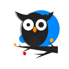 Night Bird Owl With Feathers On A Tree Branch Design For Greeting Card