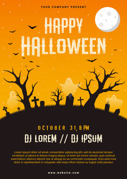 Happy halloween business flyer design template, vector illustration