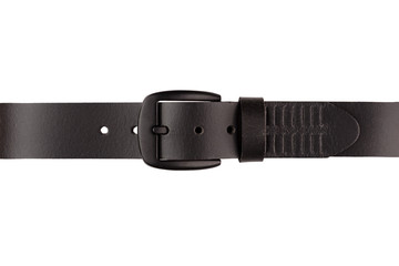leather men's trouser belt fastened in lock isolated on white background