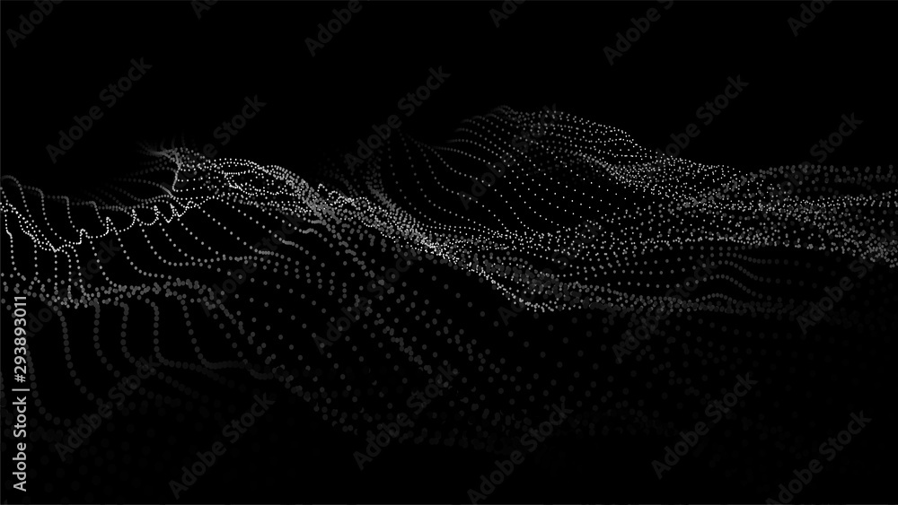 Poster wave 3d. abstract wave dots in dark background. big data. technology vector background