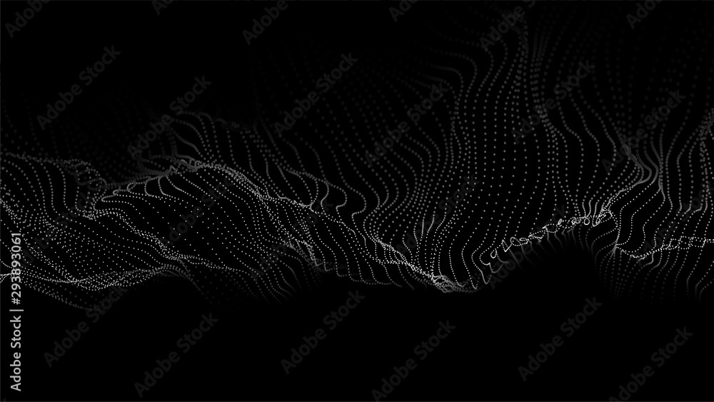 Poster wave 3d. abstract wave dots in dark background. big data. technology vector background