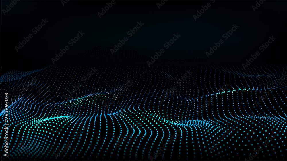 Poster abstract colour wave dots on black background. 3d. big data. network connection. technology backgrou