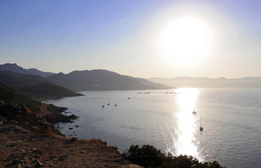 The sunrise over Sanguinaires islands -bloodthirsty in French, Corsica island, France.