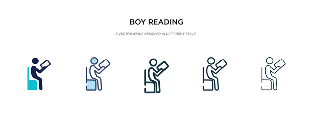 boy reading icon in different style vector illustration. two colored and black boy reading vector icons designed in filled, outline, line and stroke style can be used for web, mobile, ui