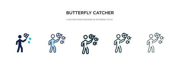 Fototapeta na wymiar butterfly catcher icon in different style vector illustration. two colored and black butterfly catcher vector icons designed in filled, outline, line and stroke style can be used for web, mobile, ui