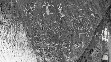 Indian petroglyphs seen on a wall in Utah