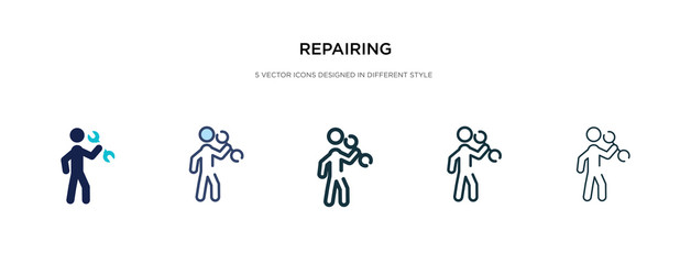 repairing icon in different style vector illustration. two colored and black repairing vector icons designed in filled, outline, line and stroke style can be used for web, mobile, ui