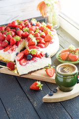 strawberry cheesecake, vanilla cake with strawberries and Coffee  Cup