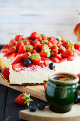 strawberry cheesecake, vanilla cake with strawberries and Coffee  Cup
