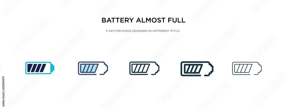 Poster battery almost full icon in different style vector illustration. two colored and black battery almos