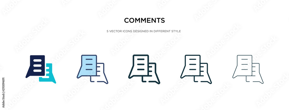 Poster comments icon in different style vector illustration. two colored and black comments vector icons de