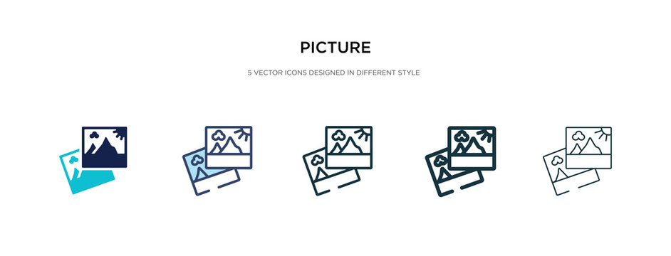 picture icon in different style vector illustration. two colored and black picture vector icons designed in filled, outline, line and stroke style can be used for web, mobile, ui