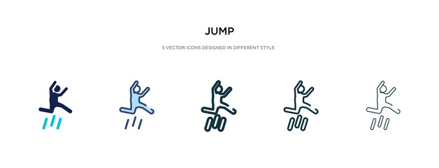 Fototapeta na wymiar jump icon in different style vector illustration. two colored and black jump vector icons designed in filled, outline, line and stroke style can be used for web, mobile, ui
