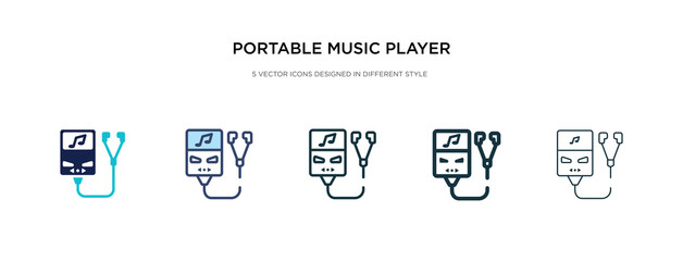 portable music player icon in different style vector illustration. two colored and black portable music player vector icons designed in filled, outline, line and stroke style can be used for web,