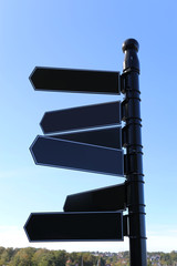 Blank wayfinder signs on a pole.