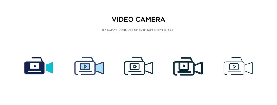 video camera icon in different style vector illustration. two colored and black video camera vector icons designed in filled, outline, line and stroke style can be used for web, mobile, ui