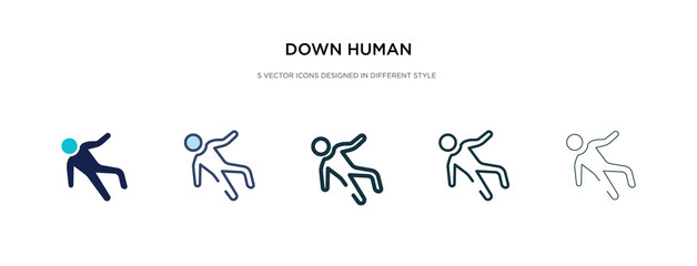 down human icon in different style vector illustration. two colored and black down human vector icons designed in filled, outline, line and stroke style can be used for web, mobile, ui