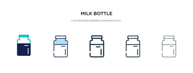 milk bottle icon in different style vector illustration. two colored and black milk bottle vector icons designed in filled, outline, line and stroke style can be used for web, mobile, ui