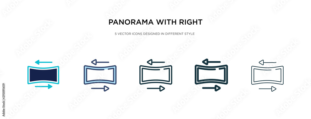 Poster panorama with right arrow icon in different style vector illustration. two colored and black panoram