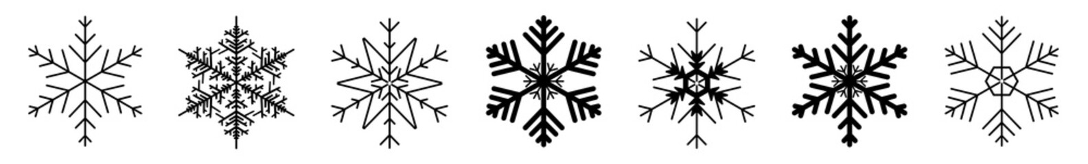 Snowflake Icon Black | Snowflakes | Ice Crystal Winter Symbol | Christmas Logo | Xmas Sign | Variations