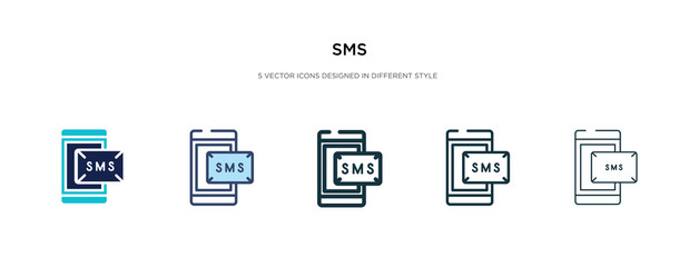sms icon in different style vector illustration. two colored and black sms vector icons designed in filled, outline, line and stroke style can be used for web, mobile, ui