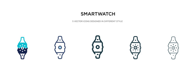 smartwatch icon in different style vector illustration. two colored and black smartwatch vector icons designed in filled, outline, line and stroke style can be used for web, mobile, ui