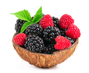 raspberry and blackberry on white isolated background