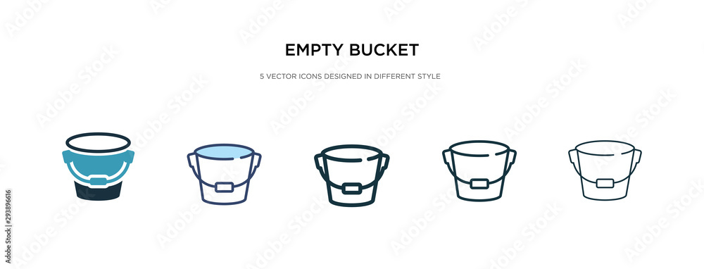 Poster empty bucket icon in different style vector illustration. two colored and black empty bucket vector 