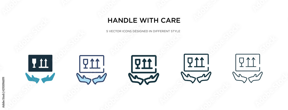 Poster handle with care icon in different style vector illustration. two colored and black handle with care