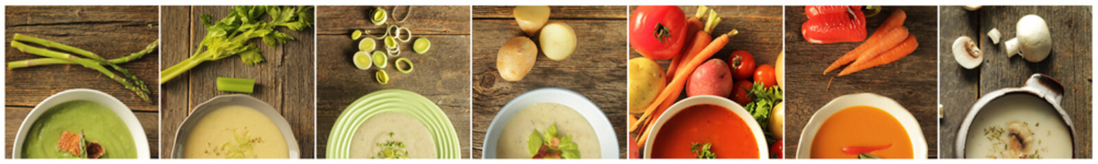 Collage of different kind of soup