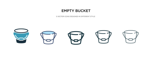 empty bucket icon in different style vector illustration. two colored and black empty bucket vector icons designed in filled, outline, line and stroke style can be used for web, mobile, ui