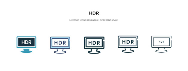 hdr icon in different style vector illustration. two colored and black hdr vector icons designed in filled, outline, line and stroke style can be used for web, mobile, ui