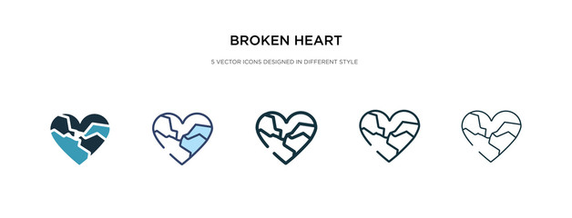 broken heart icon in different style vector illustration. two colored and black broken heart vector icons designed in filled, outline, line and stroke style can be used for web, mobile, ui