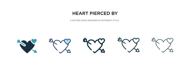 heart pierced by an arrow icon in different style vector illustration. two colored and black heart pierced by an arrow vector icons designed in filled, outline, line and stroke style can be used for