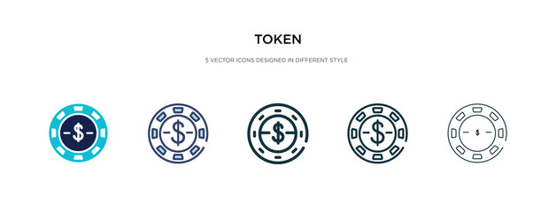 token icon in different style vector illustration. two colored and black token vector icons designed in filled, outline, line and stroke style can be used for web, mobile, ui