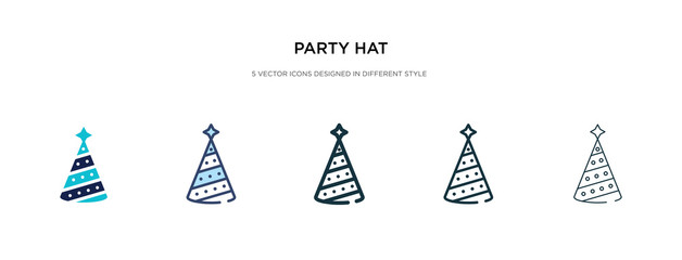 Fototapeta na wymiar party hat icon in different style vector illustration. two colored and black party hat vector icons designed in filled, outline, line and stroke style can be used for web, mobile, ui