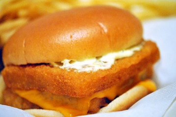 Fast food fish sandwich on bun