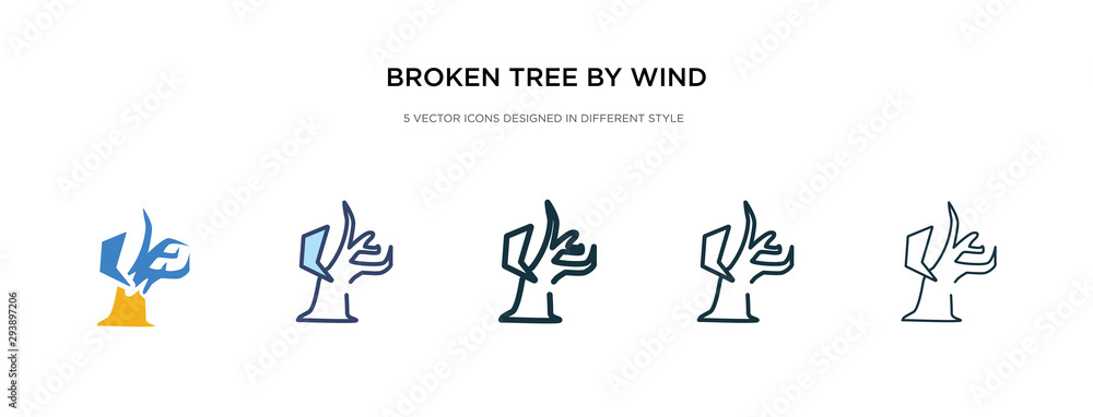 Poster broken tree by wind icon in different style vector illustration. two colored and black broken tree b