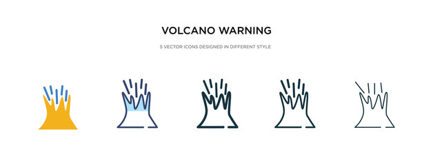 volcano warning icon in different style vector illustration. two colored and black volcano warning vector icons designed in filled, outline, line and stroke style can be used for web, mobile, ui