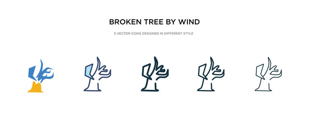 Fototapeta na wymiar broken tree by wind icon in different style vector illustration. two colored and black broken tree by wind vector icons designed in filled, outline, line and stroke style can be used for web,