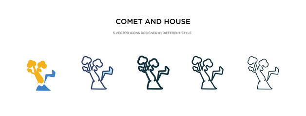 comet and house icon in different style vector illustration. two colored and black comet and house vector icons designed in filled, outline, line stroke style can be used for web, mobile, ui