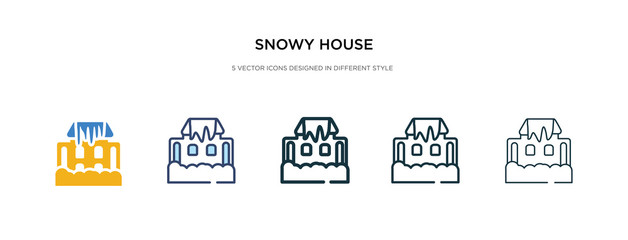 snowy house icon in different style vector illustration. two colored and black snowy house vector icons designed in filled, outline, line and stroke style can be used for web, mobile, ui