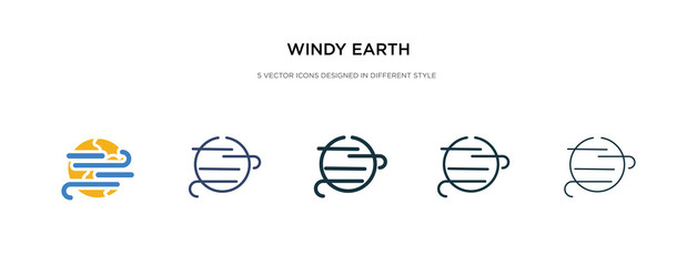 windy earth icon in different style vector illustration. two colored and black windy earth vector icons designed in filled, outline, line and stroke style can be used for web, mobile, ui