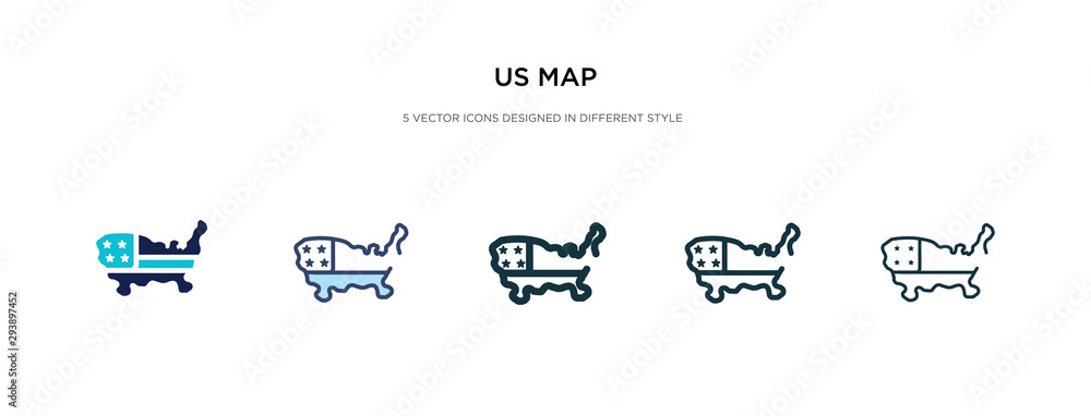 Poster us map icon in different style vector illustration. two colored and black us map vector icons design